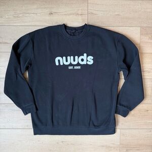 Nuuds Sweatshirt Womens XL Logo Crewneck Pullover Cozy Black Fleece